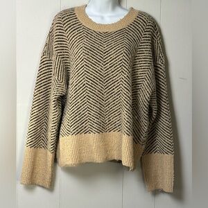 On 34th Women’s Chevron Patterned Beige and Black Cotton Blend Sweater Size XL